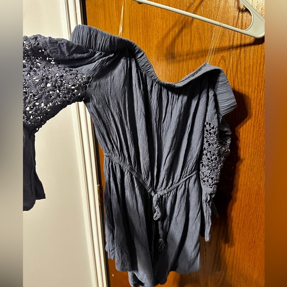 Blue Lace Romper Off The Shoulder - Picture 3 of 4